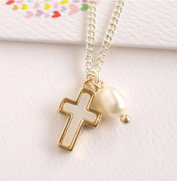 Picture of CROSS PENDANT NECKLACE WITH FRESH WATER PEARL
